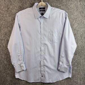 Hart Schaffner Marx Men's Dress Shirt Size 18/35 Blue Pima Cotton Non-Iron
